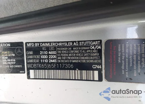 2005 Mercedes-Benz Clk 320 from USA, damaged, VIN WDBTK65J65F117306